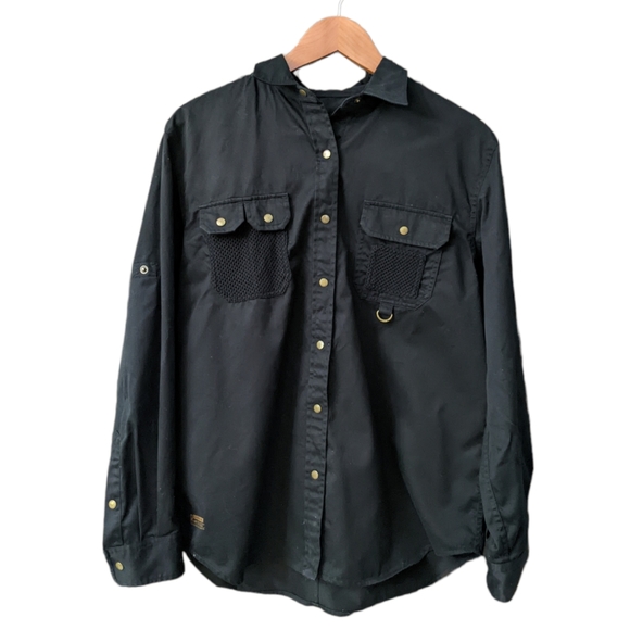 Lauren Ralph Lauren Button Up Shirt Field Shirt Black Long Sleeve Size Large - Picture 1 of 14